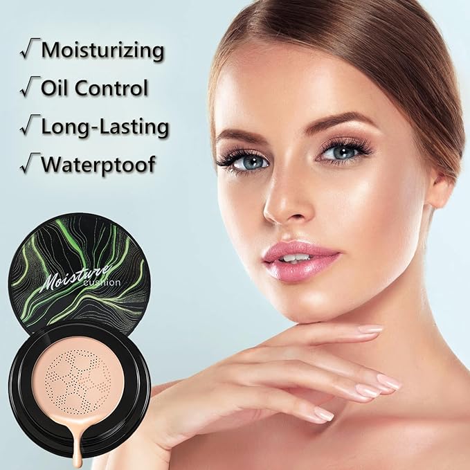 2PCS Mushroom Head Air Cushion CC Cream Foundation,Moisturizing Mushroom Head Foundation BB Cream Makeup Foundation Matte Concealer Full Coverage Long-lasting Oil Control (Natural)-VivaGrace Women