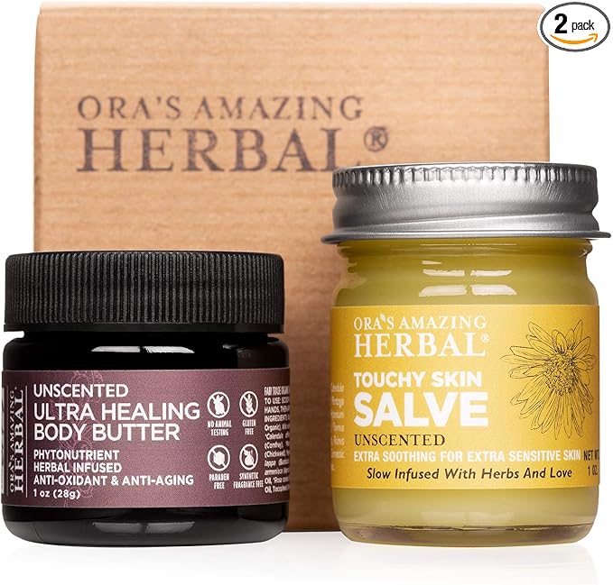 Ora's Amazing Herbal, Eczema Relief, Touchy Skin Salve, Ultra Healing Body Butter, Eczema Cream, Eczema Balm, Herbal Salve, Travel Size, 1oz each-VivaGrace Women