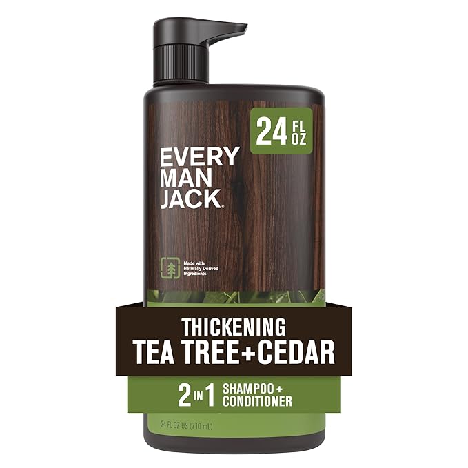 Every Man Jack 2-in-1 Tea Tree + Cedar Shampoo + Conditioner - Thicken, Cleanse, and Hydrate Hair with Coconut, Aloe, Tea Tree Oil - Naturally Derived and No Harmful Chemicals - 24oz -1 Bottle-VivaGrace Women