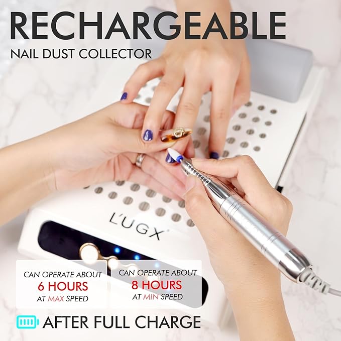 L'UGX Rechargeable Nail Dust Collector with 2 Reusable Filters, Professional 70W Nail Extractor Vacuum Acrylic Nail Dust Cleaner, Perfect for Home Salon Use, Low Noise-VivaGrace Women