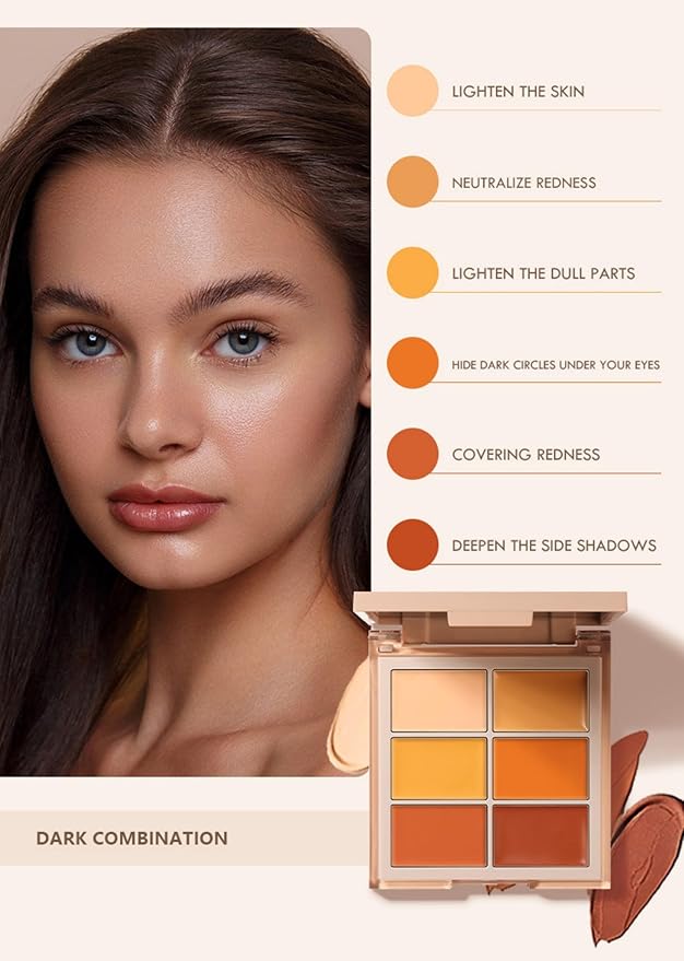 MAEPEOR Face Conceal Contour Palette 6 Colors Full Coverage and Lightweight Concealer Contour Palette Waterproof Long Lasting Contour Palette (Color 03)-VivaGrace Women