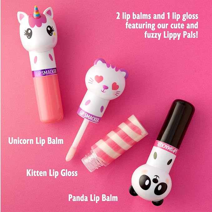 Lip Smacker Lippy Pals, Set of 3 Flavored Moisturizing & Smoothing Soft Shine Lip Balm, Hydrating & Protecting Fun Tasty Flavors ,Cruelty-Free & Vegan - Unicorn, Bunny, Llama-VivaGrace Women