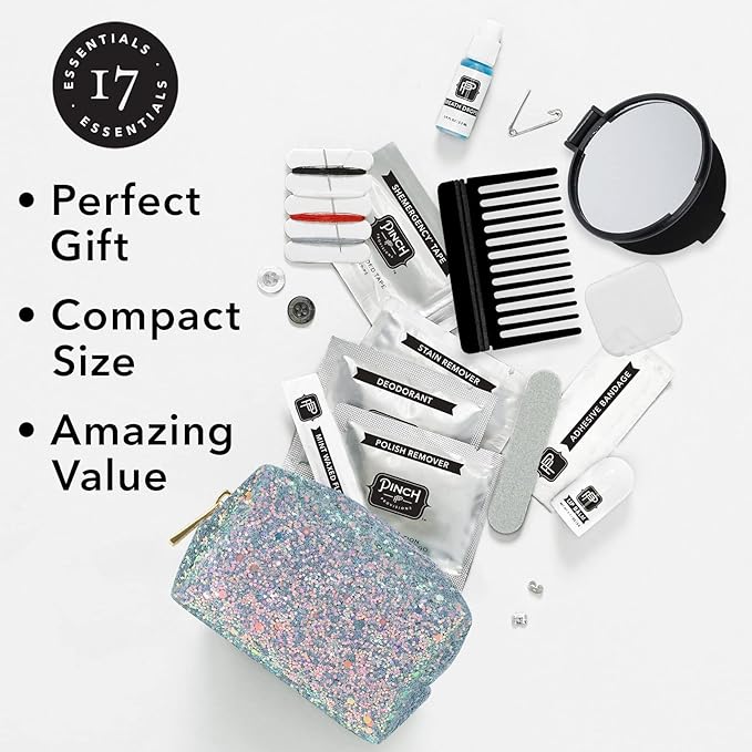 Pinch Provisions Moonstone Glitter Minimergency Kit, includes 17 Travel-Sized Cosmetic Essentials, Convenient for Purses, Emergency Beauty Accessories, Gifts for Holiday’s & Birthday’s-VivaGrace Women