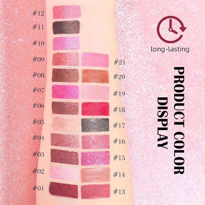 evpct Crushed Ruby Red Metallic Glitter Lip Liner and Lipstick Combo Lip Gloss Stain Set Makeup for Women Long Lasting Waterproof 24, Red Frosted Metallic Shimmer Glossy iridescent Liquid Lipstick 18-VivaGrace Women