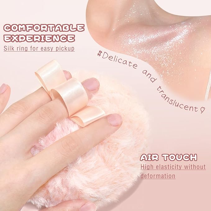 Highlighter Makeup Powder Plush Peach Ball Puff Glitter Shimmer Sparkle Loose Patting Powder for Body Face Hair Multi-Use High Gloss Shine Bright Illuminator Makeup Glossy Diamond Glow-VivaGrace Women