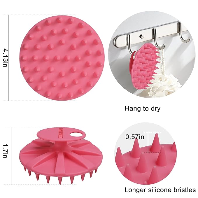 INNERNEED Scalp Massager Shampoo Brush, Wet & Dry Manual Scalp Care Head Scrubber Hair Washing, Soft Silicone Bristles, for Hair Growth, Dandruff Removal, Comfortable for All Hair Types (Pink)-VivaGrace Women