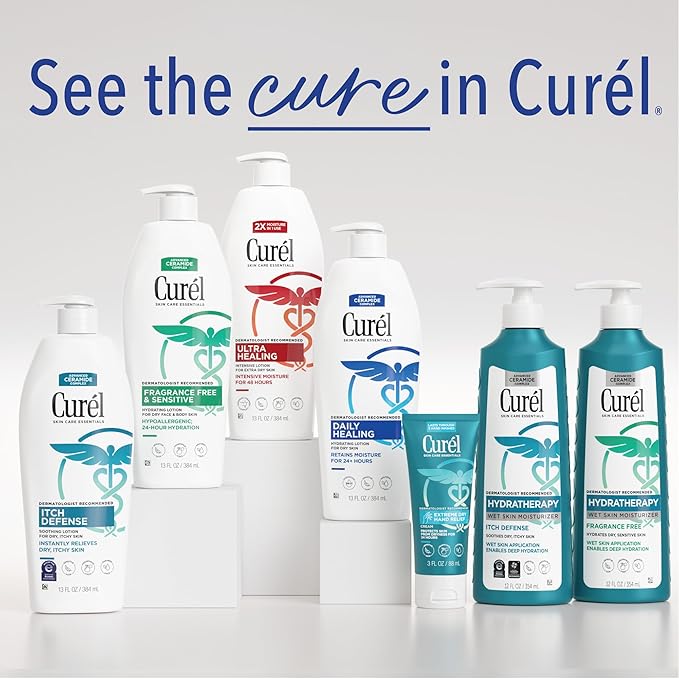 Curel Ultra Healing Intensive Fragrance-Free Lotion For Extra-Dry Skin, Dermatologist Recommended, Ideal for Sensitive Skin, Cruelty Free, Paraben Free, 13 Oz, Pack of 3-VivaGrace Women