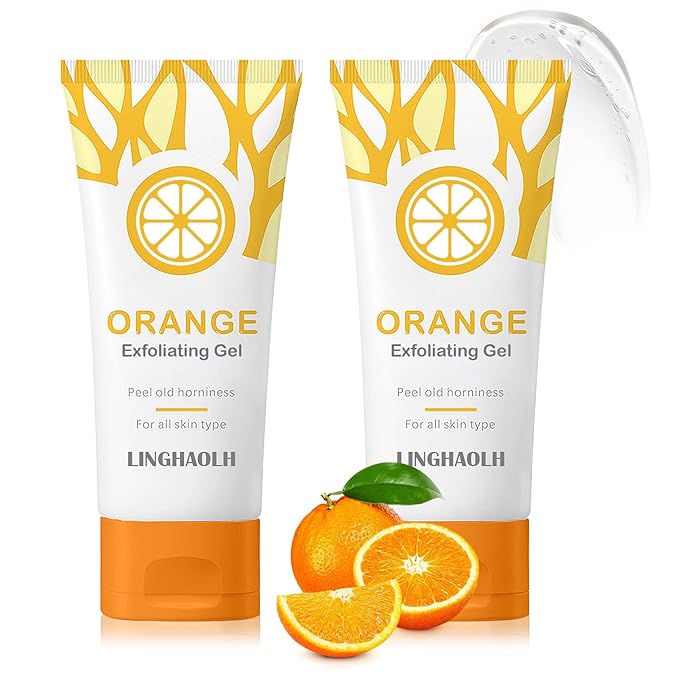 2PCS Orange Face Exfoliating Gel Scrub,Gentle Exfoliating Face Wash,Deep Cleansing Moisturizing Peeling Gel Face Scrub for All Skin Types