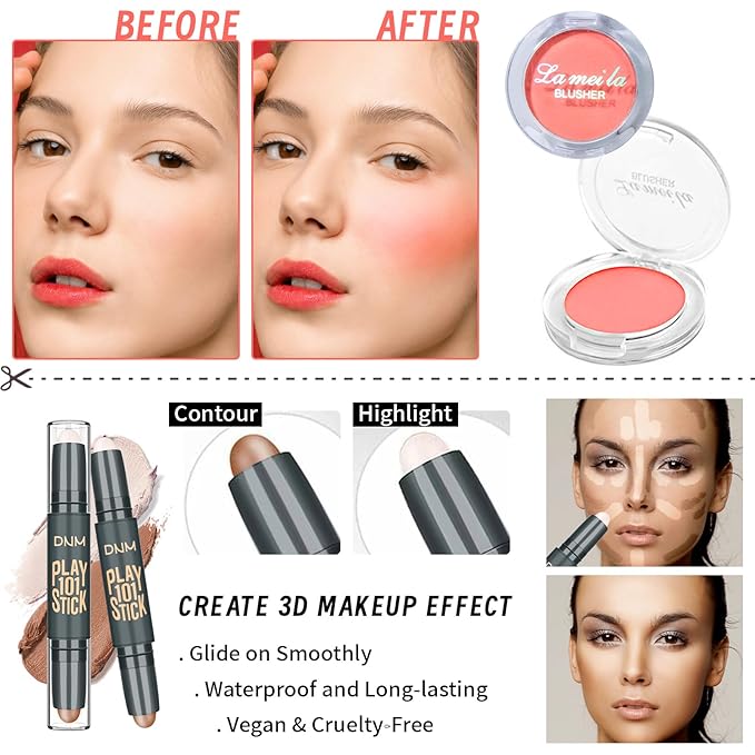 Makeup Set for Girls Teens Women, Full Face Makeup Kit, Travel Makeup Kit, Makeup Present Set, Eyeshadow Foundation, Blusher Counter Stick, Pencil Eyeliner Lip Gloss, Makeup Brushes Sponge Bag-VivaGrace Women