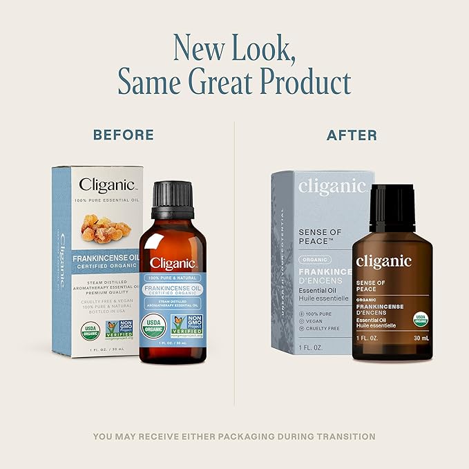 Cliganic USDA Organic Frankincense Essential Oil, 1oz - Boswellia Serrata, 100% Pure Natural Undiluted, for Aromatherapy | Non-GMO Verified (Packaging May Vary)-VivaGrace Women