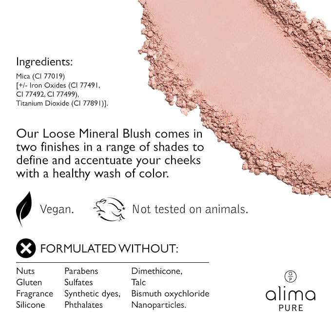 Alima Pure Loose Mineral Blush, Powder Blush Makeup, Cheek Tint Face Blushes with Satin Matte Finish, Pink Blush Makeup, Talc Free Blush, Natural Blush for cheeks Vegan Blush .15 oz/ 4.5 g-VivaGrace Women