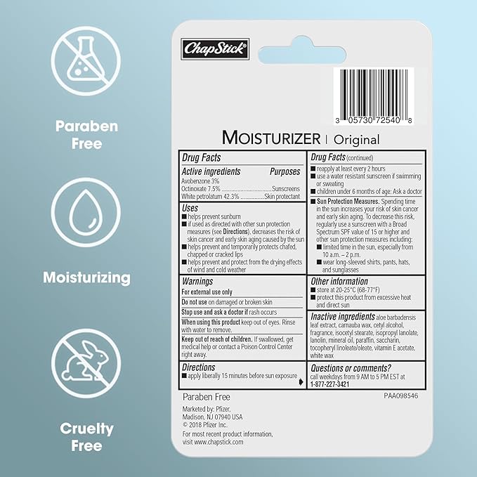 ChapStick Lip Moisturizer, Original 2-in-1 Lipcare SPF 12 3-Packs (12 Sets/36 Tubes) – Bulk Lip Balm, New Formula, 0.15 Oz Ea-VivaGrace Women