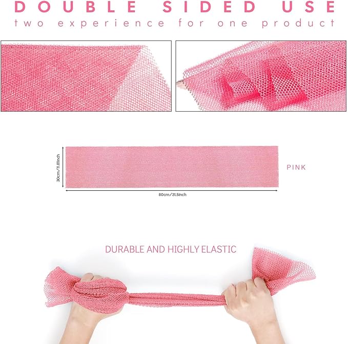 UJFQBH African Net Sponge African Net Long Net Bath Sponge Exfoliating Shower Body Scrubber Back Scrubber Skin Smoother,Great for Daily Use (Pink)-VivaGrace Women