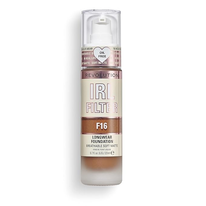 Revolution Beauty, IRL Filter Longwear Foundation, Soft & Breathable Formula, Medium to Full Coverage, Matte Finish, F16, 0.7 Fl. Oz-VivaGrace Women