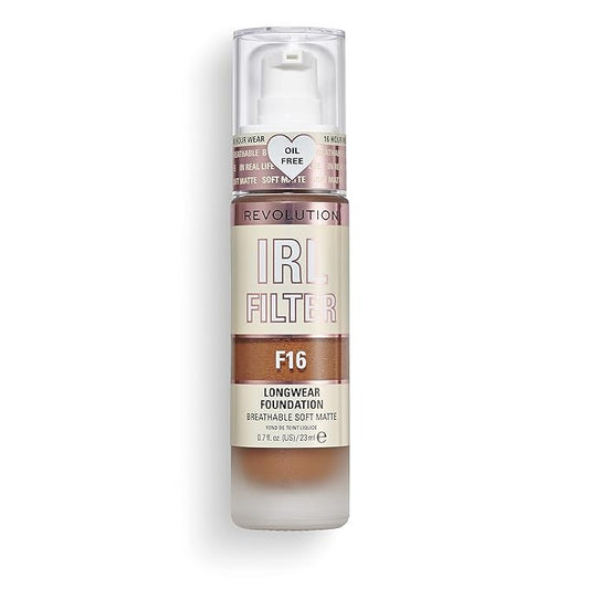 Revolution Beauty, IRL Filter Longwear Foundation, Soft & Breathable Formula, Medium to Full Coverage, Matte Finish, F16, 0.7 Fl. Oz-VivaGrace Women