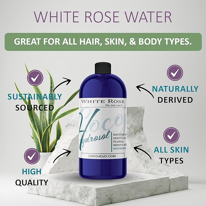 Dr Joe Lab White Rose Water Hydrosol - Pure Natural Distilled Bulgarian Rosewater Non-GMO Vegan Hydrating Toning Spray Mist Face Hair Skin Pores Locs Dreads - Packaging May Vary (32 oz)-VivaGrace Women