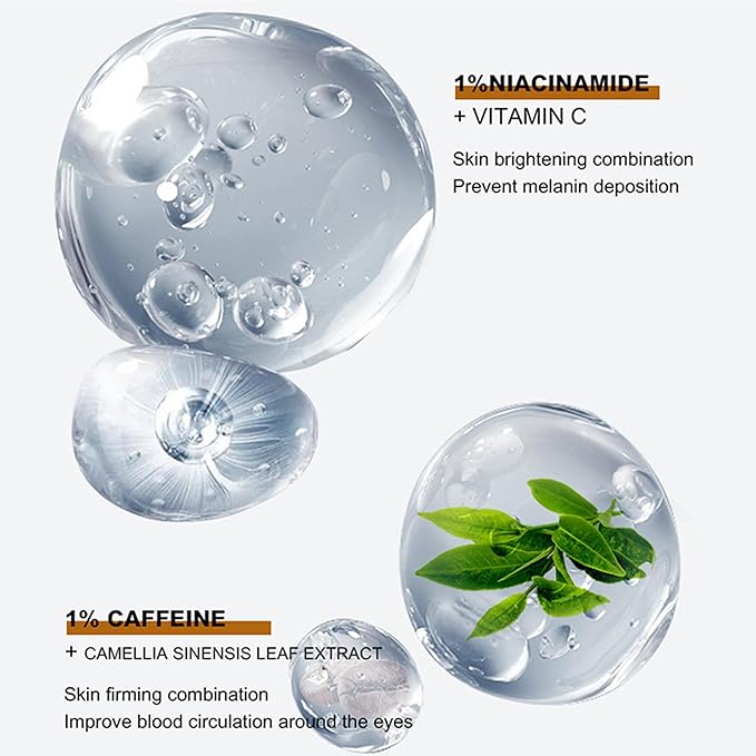 Caffeine Niacinamide Organic Carnosine Serum 1 Fl Oz / 30ml Reduce fne lines around the eyesFirming and shaping Anti-Aging,Moisturizing, Anti-Wrinkle Eye Serum - Skin Repair (Caffeine)-VivaGrace Women