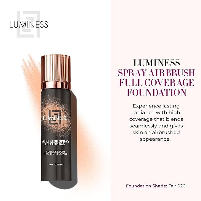 LUMINESS Spray Airbrush Foundation Makeup, Fair Shade 020 - Lightweight, Full Coverage Foundation for Face, Neck, & Body - Concealer for Seamless Blending, Natural-Looking Finish, 2.36 fl oz-VivaGrace Women