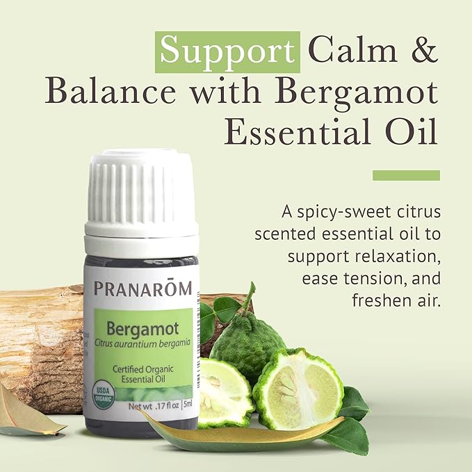 Pranarom USDA Certified Organic Bergamot Essential Oil (5ml), 100% Pure Undiluted Therapeutic Grade from Italy for Aromatherapy, Diffuser, Uplifting Scent, Immune Support, Relaxation, Sleep-VivaGrace Women