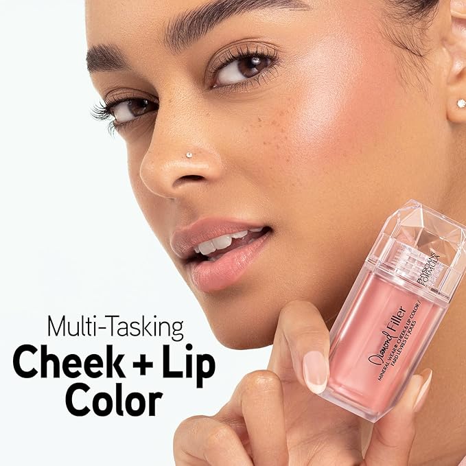 Physicians Formula Mineral Wear®Diamond Filler Cheek & Lip Color, Serum-to-Cream Multi-Use Liquid Blush Formula, Plumps & Smooths for Fuller Looking Cheeks & Lips, Monochromatic Look - Brilliant Peach-VivaGrace Women
