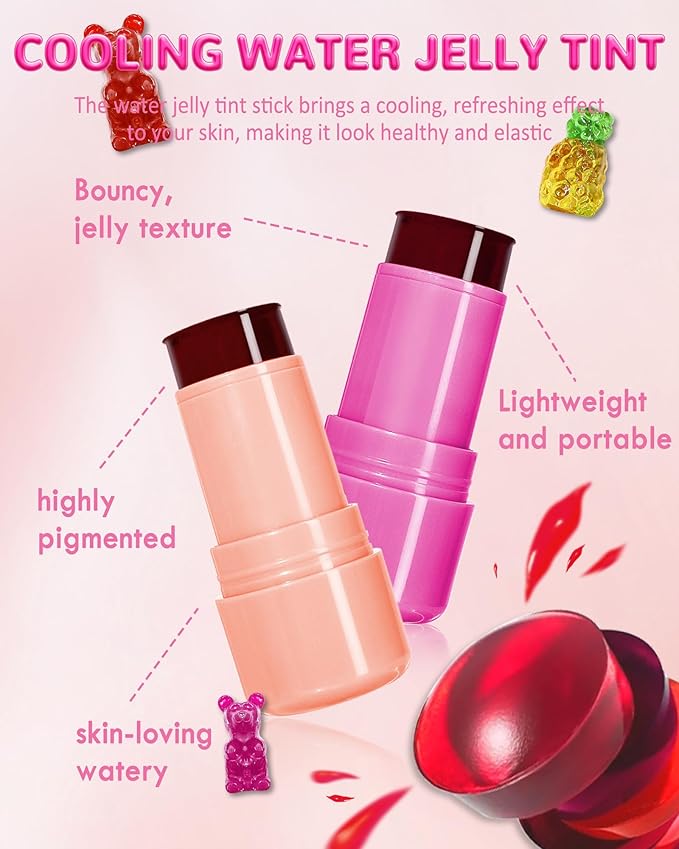 Makeup Jelly Tint, Cooling Water Jelly Tint Red Blush Stick, Sheer Lip & Cheek Tint Stain, Long Lasting Waterproof Jelly Blush Lip Gloss, Vivid Color, Non-Sticky, Buildable Tinted Jelly Lip Stains-03-VivaGrace Women