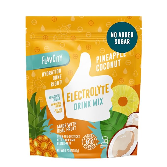 FlavCity Pineapple Coconut Electrolytes Powder Packets - 28 Hydration Packets - No Added Sugar - Hydration Powder with Real Fruit & Unrefined Sea Salt - Keto & Gluten-Free (28 Stick Packs)-VivaGrace Women