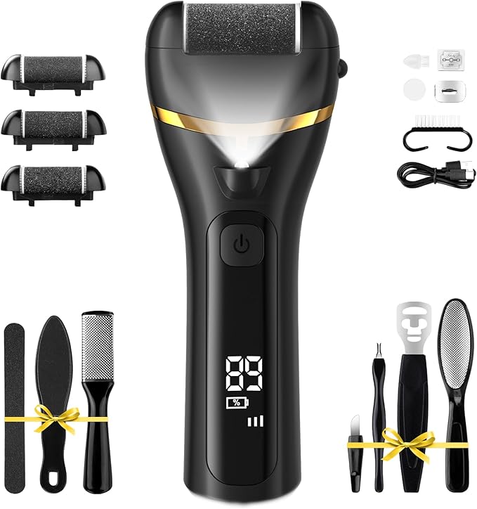 Electric Foot Callus Remover with 10000 RPM Motor and 3-Speed Settings, Foot File Kit with LED Light and Display for Women’s Home Pedicure, Waterproof Foot Grinder with Type-C Charging-VivaGrace Women