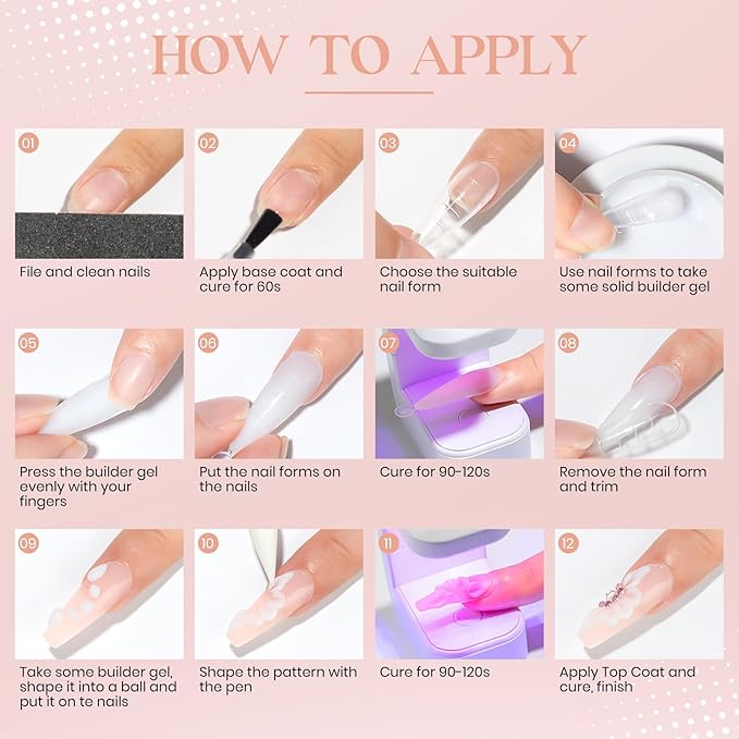 MIZHSE Solid Nail Builder Gel, 2.1 oz 60g Nude Builder Gels for Nails Non-Sticky Solid Builder Gel for Extensions Hard Gels with 24pcs Dual Forms and Silicone Pen Nails Art Manicure Set-VivaGrace Women