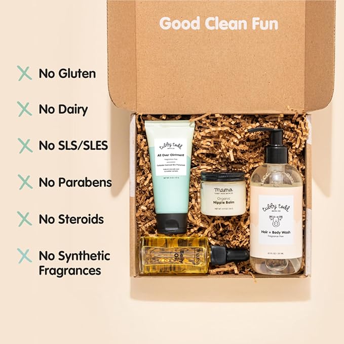 Tubby Todd New Baby & Mom Sensitive Skincare Kit - The Mama + Baby Gift Set - Baby Shampoo and Body Wash, All Over Ointment, Belly Oil & Nipple Balm - Standard Size Lavender Rosemary-VivaGrace Women