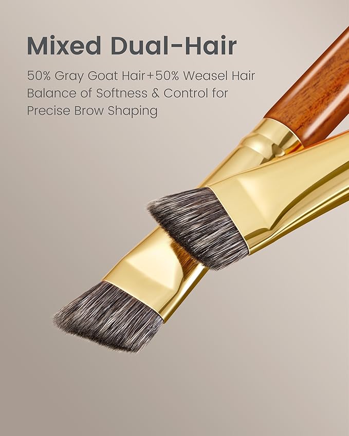 Desert Oak Series Flat Angled Eyebrow Brush - Straight Edge Design for Natural Hair-Like Strokes, 50% Weasel & Goat Hair Blend, Ebana Handle & Brass Ferrule (CM 167)-VivaGrace Women