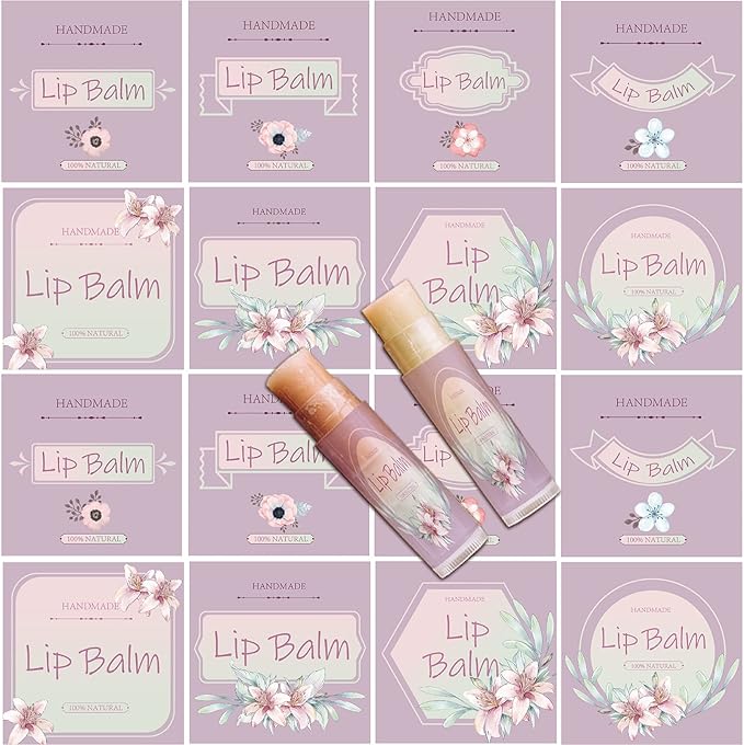 CRASPIRE Lip Balm Labels 80pcs Homemade Lip Balm Labels 2” Clear Lip Balm Labels for Tubes Printable Waterproof Lip Balm Stickers Labels for Lip Balm Handcream Candle Container（Flowers-Pink Purple）-VivaGrace Women