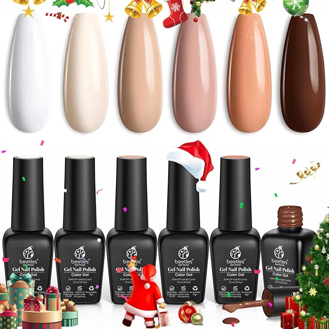 beetles Brown Gel Nail Polish Set Nude Gel Polish Nail Set 6 Colors Sandstorm Collection Peach Brown Natural Manicure Kit Soak Off Uv Led Lamp Needed for Women Gift Diy Home-VivaGrace Women