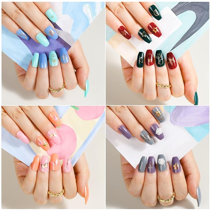 Teenitor Medium Press On Nails, 12 Color Set, 288pcs Glossy Nails with Glue