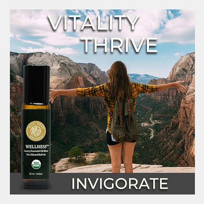 Silk Road Organic Wellness Essential Oil Vitality Blend Roll On - 100% Pure USDA Certified Frankincense, Cypress, Cedarwood, Clary Sage, Orange - Thrive Naturally, 10 ml Roller-VivaGrace Women