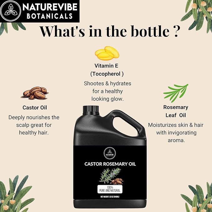 Naturevibe Botanicals Castor Rosemary Oil 32 Ounces | 100% Pure and Natural | Great for Skin Care and Hair Care-VivaGrace Women