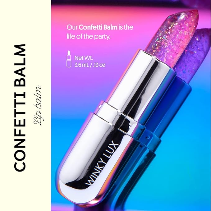 Winky Lux Glitter Confetti Balm, pH Lip Balm, pH Color Changing Lipstick and Tinted Lip Balm, Vegan & Cruelty Free Lip Balm, Hydrate & Plump, Sheer Pink Lipstick, Rainbow Confetti-VivaGrace Women