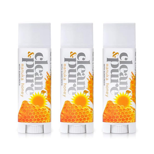 Lip Balm 3-Pack (Manuka Honey with Sunscreen) | Lip Care Set With 100% All Natural Beeswax | Vitamin E Oil | Flavored Lip Balm for Dry, Chapped Lips | Made in Australia-VivaGrace Women