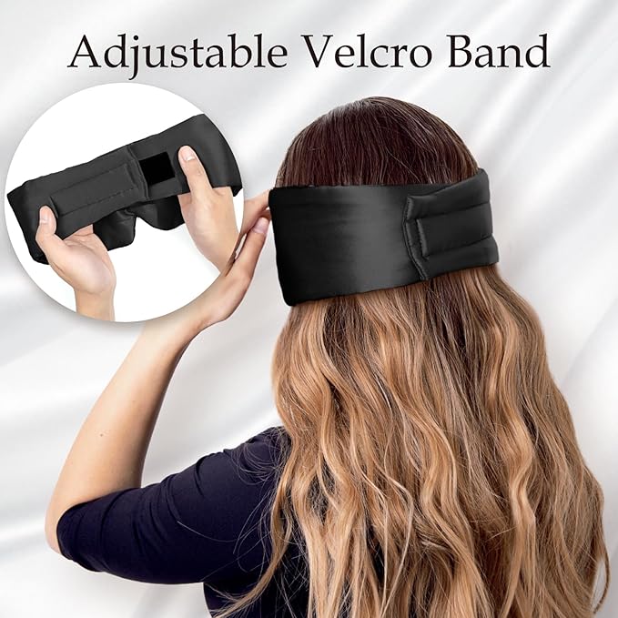 Zenssia 100% Mulberry Silk Sleep Mask Eye Mask for Man and Woman with Adjustable Headband, Full Size Large Sleep Mask & Blindfold for Total Blackout for All Night Sleep, Travel & Nap- Black-VivaGrace Women
