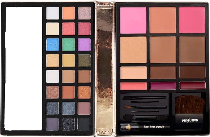 Profusion Cosmetics - Face - Professional Eyeshadow Lip Gloss Blush Highlighter Bronzer Eyebrow Wax Powder Eyeliner Pencil, Brushes Included Makeup Set-VivaGrace Women