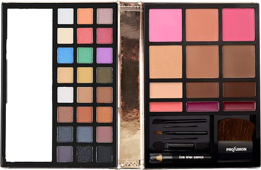 Profusion Cosmetics - Face - Professional Eyeshadow Lip Gloss Blush Highlighter Bronzer Eyebrow Wax Powder Eyeliner Pencil, Brushes Included Makeup Set-VivaGrace Women