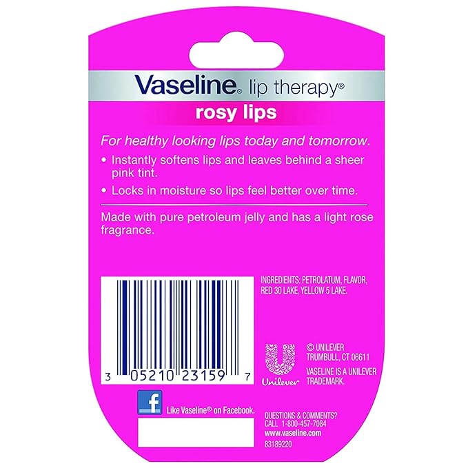 Vaseline, Rosy Lips, Lip Therapy.25 OZ, (Pack of 3), Violet, 75.0Ounce-VivaGrace Women
