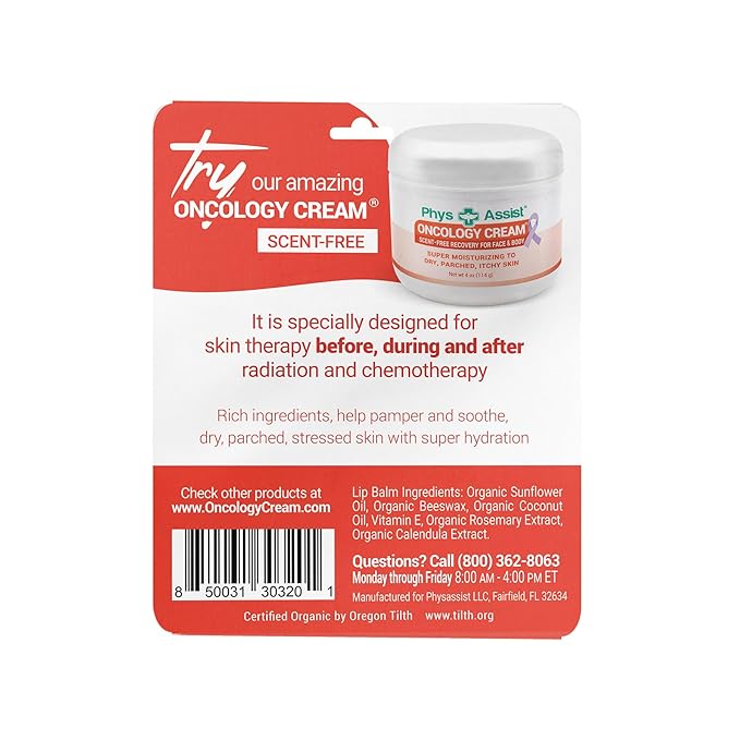 PhysAssist Oncology Lip Balm USDA Organic Unflavored Moisturize, Hydrate & Protect Dry parched lips during Chemo or Radio USDA Organic. 3 Pack-VivaGrace Women