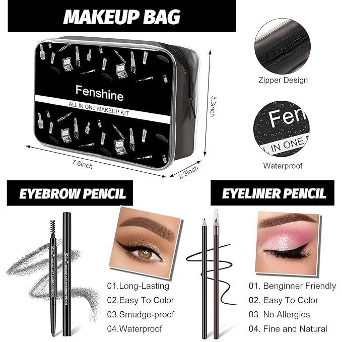 Fenshine All In One Makeup Kit for Women, Full Makeup Gift Set for Beginners, Makeup Essential Starter Bundle Include Eyeshadow Palette Lipstick Eyebrow Pencil Brush Set (Type C)-VivaGrace Women