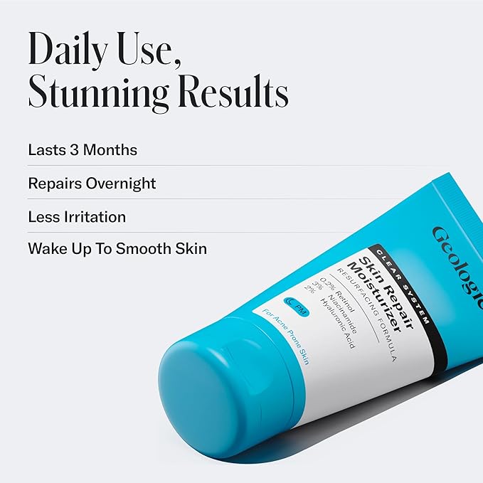 Geologie Skin Repair Moisturizer Face Cream | Clear System Retinol Resurfacing Formula | For Blemish Prone Skin with Niacinamide & Hyaluronic Acid | 60 ML-VivaGrace Women