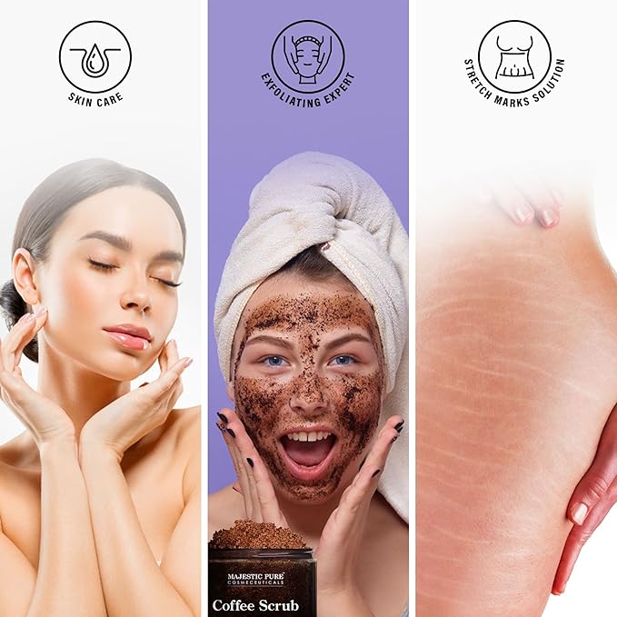 MAJESTIC PURE Arabica Coffee Scrub - All Natural Exfoliating Body Scrub for Skin Care, Stretch Marks, Acne & Cellulite, Reduce the Look of Spider Veins, Eczema, Age Spots & Varicose Veins - 10 Ounces-VivaGrace Women