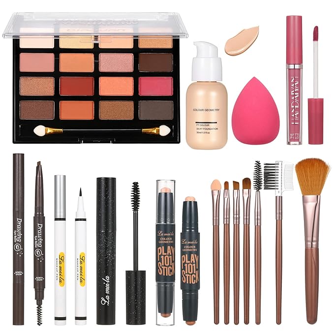 All in One Makeup Kit For Women Girls Teens Makeup set 16 Colors Eyeshadow Palette Foundation Eyeliner Contouring Stick Lip Gloss Eyebrow Mascara Makeup Brushes Makeup Gift Sets-VivaGrace Women