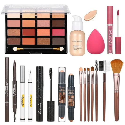 All in One Makeup Kit For Women Girls Teens Makeup set 16 Colors Eyeshadow Palette Foundation Eyeliner Contouring Stick Lip Gloss Eyebrow Mascara Makeup Brushes Makeup Gift Sets-VivaGrace Women