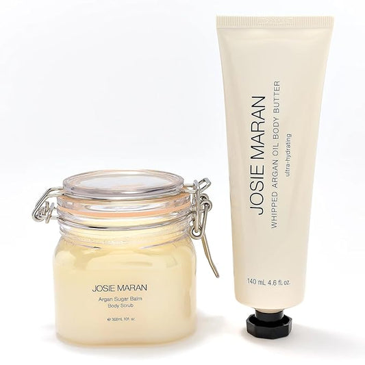 Josie Maran Bod Squad Body Care Set - Includes Argan Sugar Scrub & Body Butter - Nourishes Skin with Gentle Exfoliation and Intense Hydration - Unscented (2 Count)-VivaGrace Women