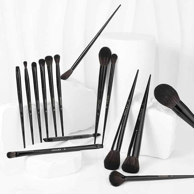Docolor Makeup Brushes 15Pcs Obsidian Makeup Brush Set Premium Synthetic Powder Kabuki Foundation Contour Blush Concealer Eye Shadow Blending Eyeliner Crease Eyebrow Make Up Brush Kit-VivaGrace Women