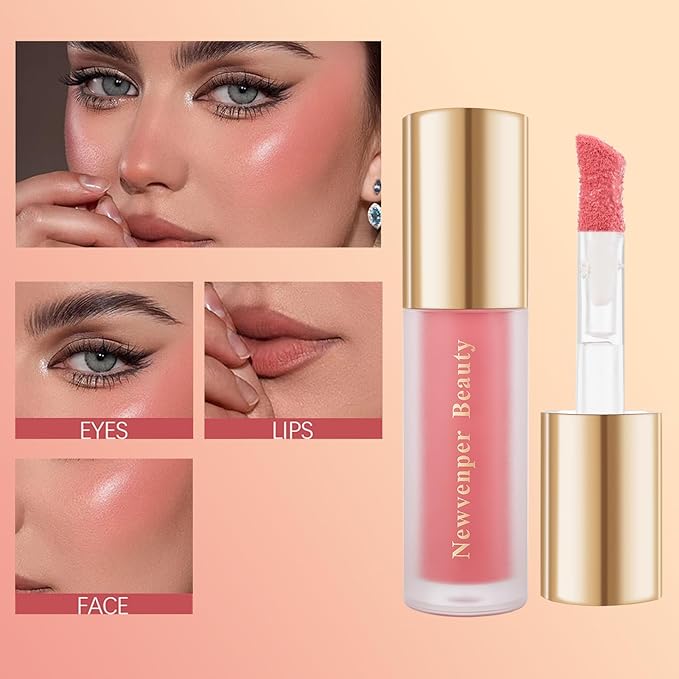 Face Blush+ Face Highlighter+ Face Contour with Brush Liquid Blush, Liquid Highlighter, Liquid Contour Long Lasting & Smooth Creamy Formula Lightweight Blush, Illuminator, Contour-VivaGrace Women